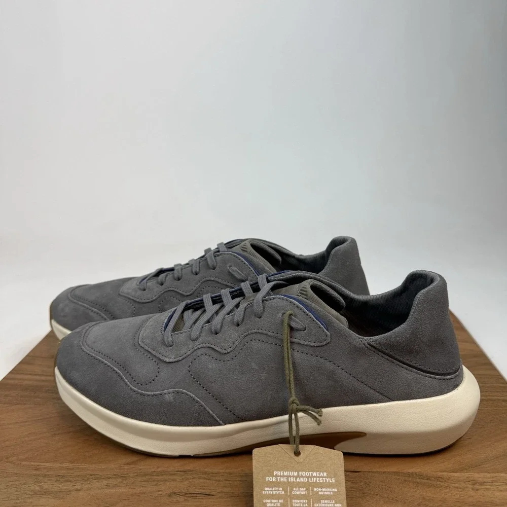 New Mens Olukai Koheo Charcoal Suede Lace-Up Sneakers Shoes Sz 11.5‎ M